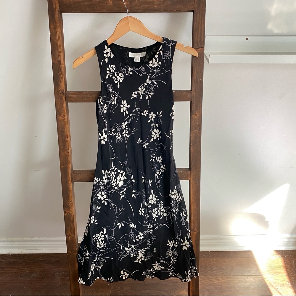 Petite Sophisticate Black and White Floral Midi Dress